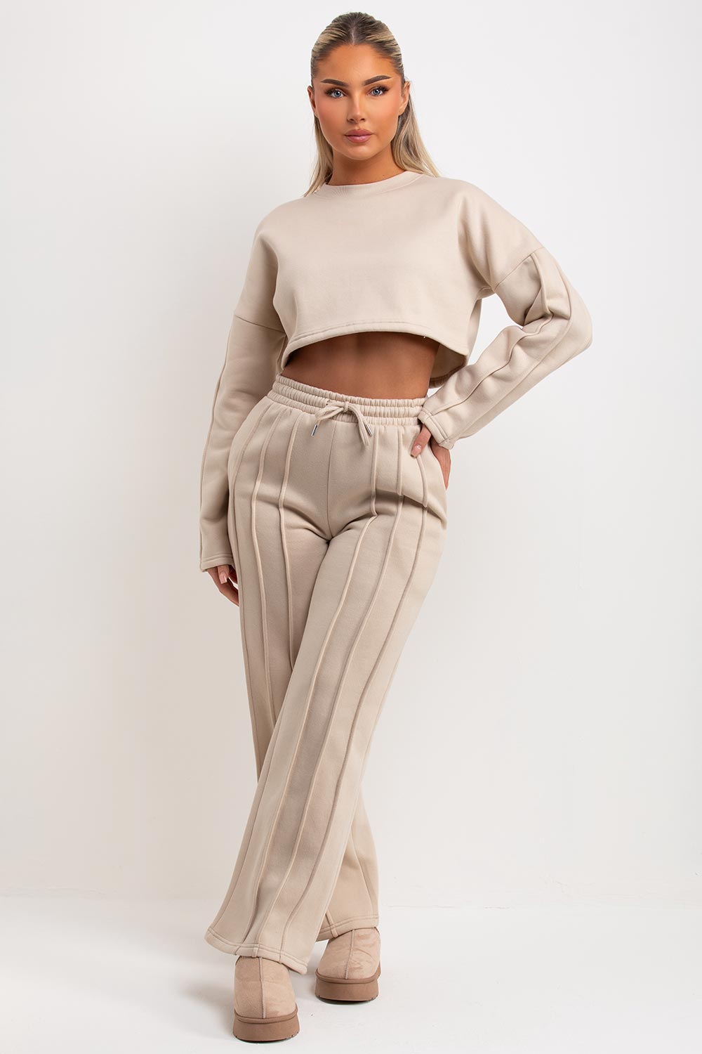 pintuck seam joggers and sweatshirt tracksuit co ord