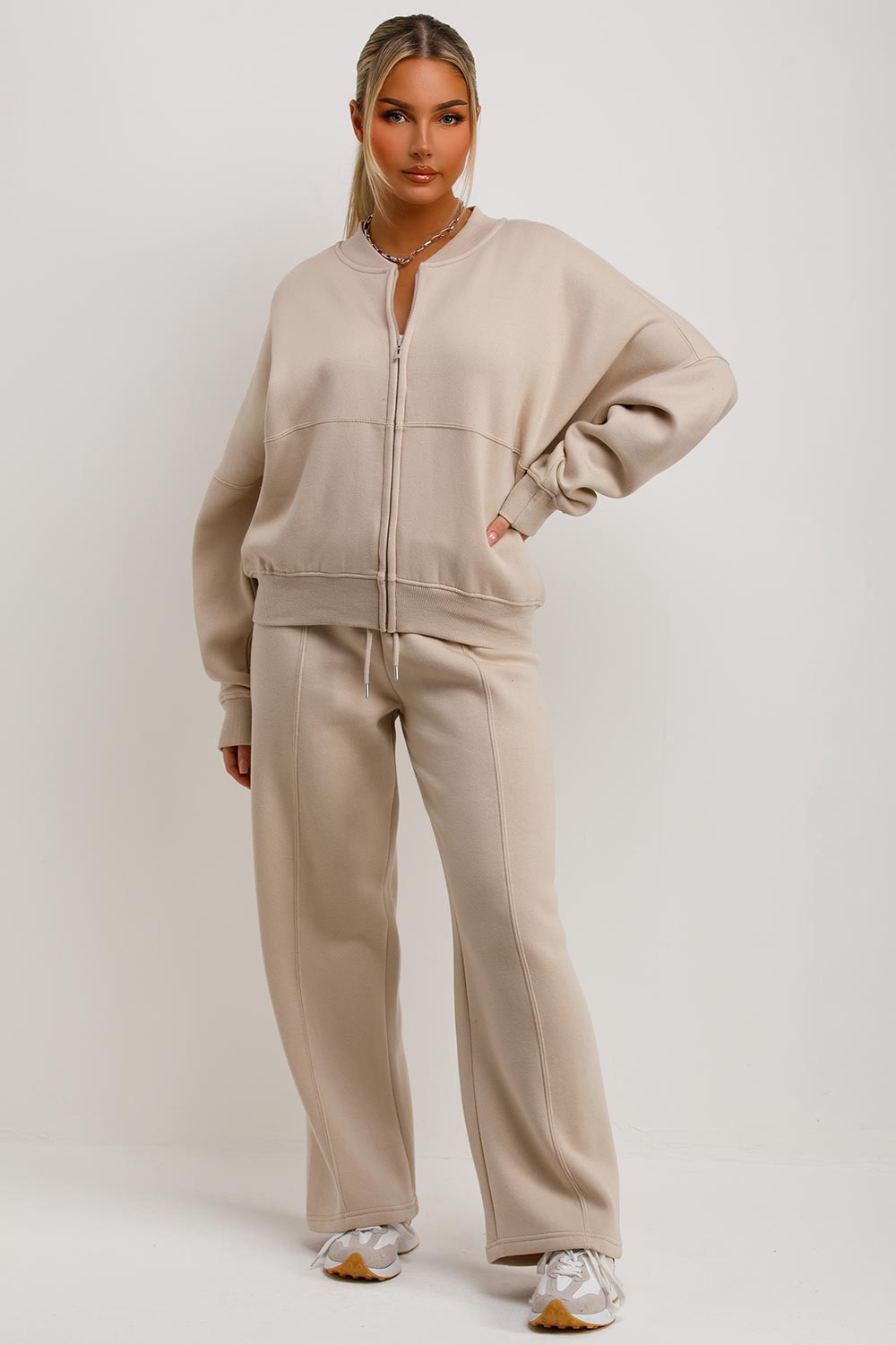 zara womens bomber sweatshirt with zip and straight leg joggers loungewear set