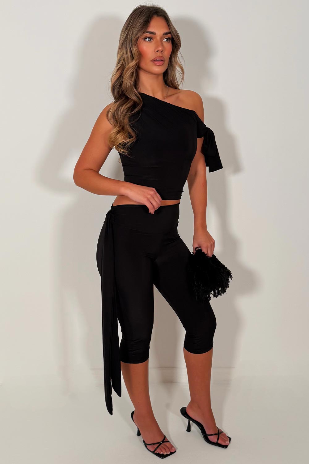 capri pants and asymmetric neckline crop top two piece co ord set for going out party occasion outfit womens races ladies day outfit styledup