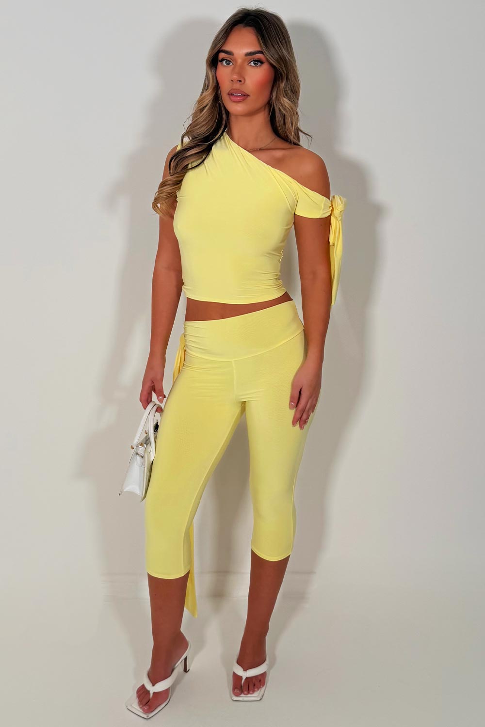 asymmetric neckline top and capri pants two piece co ord set styledup