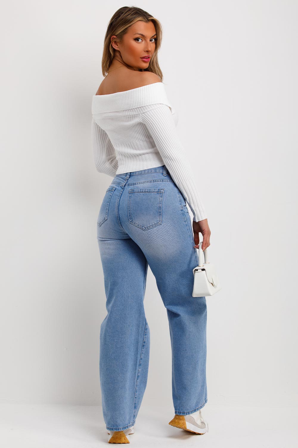 long sleeve zip front off shoulder jumper