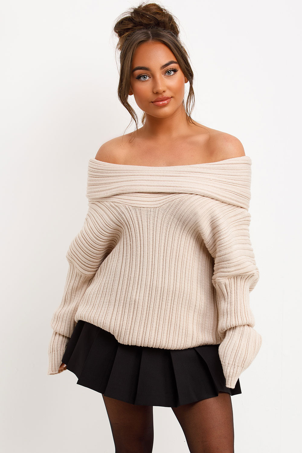 off shoulder long sleeve knitted jumper