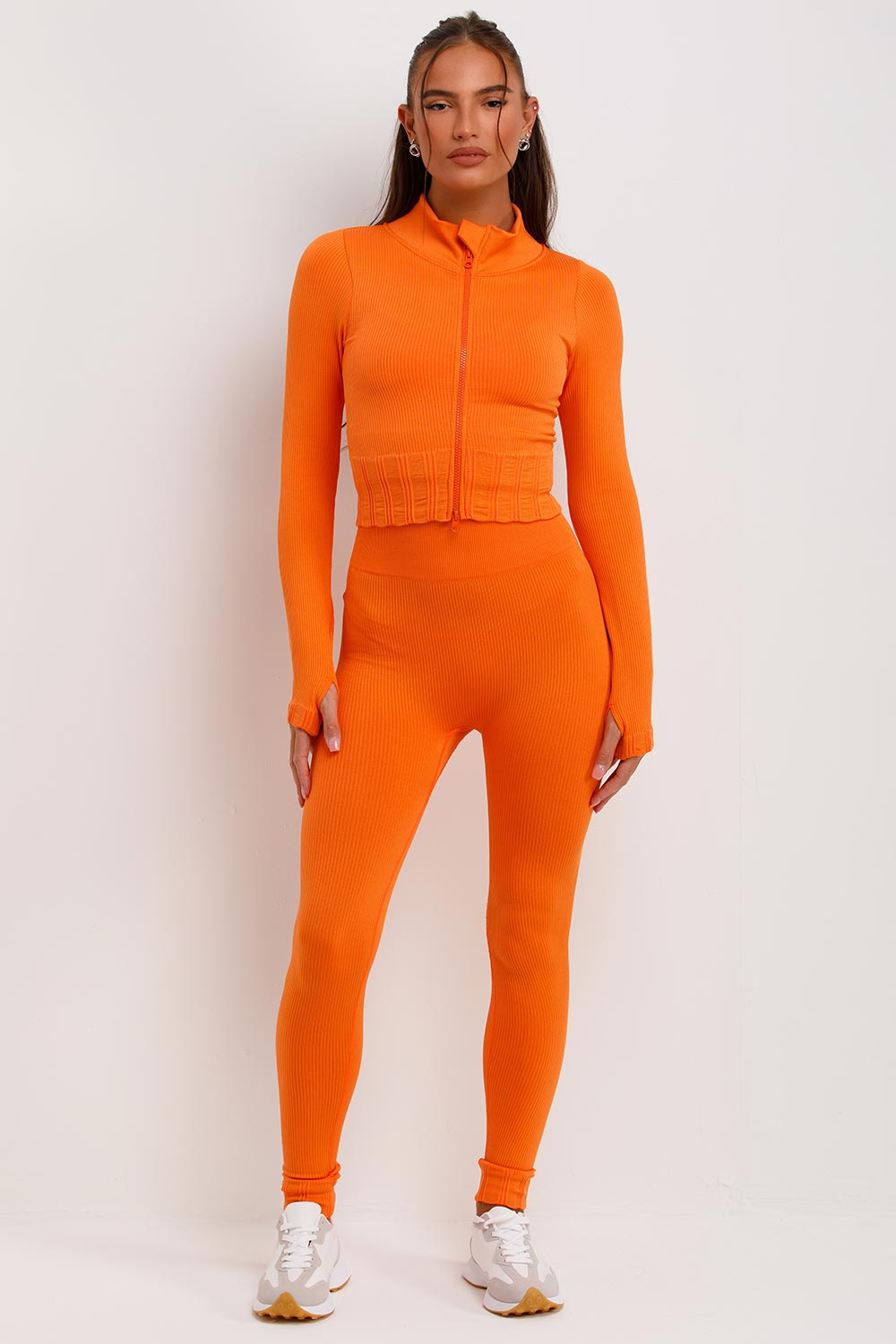 3 piece ribbed gym set orange