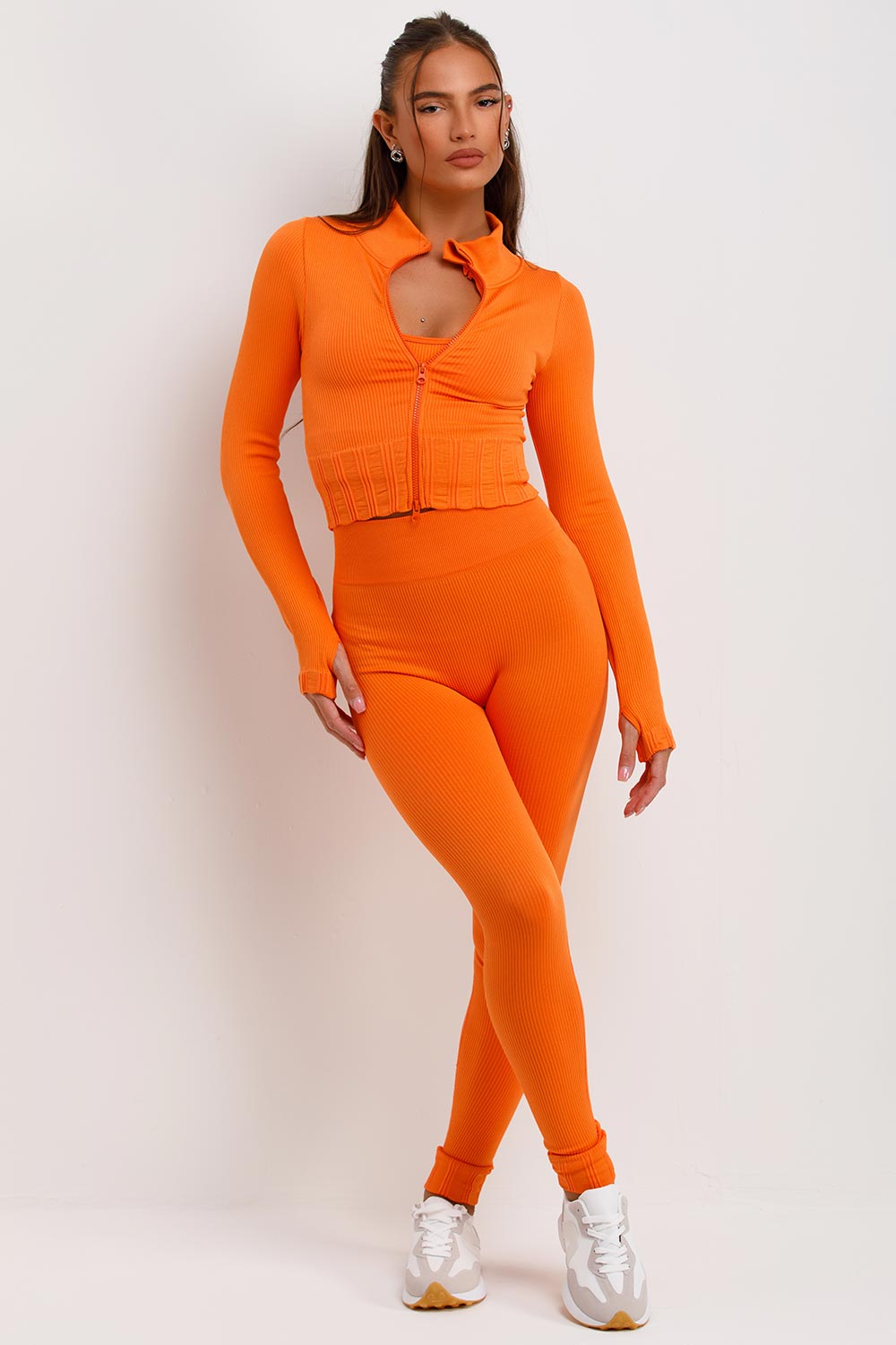 three piece gym set rib loungewear co ord