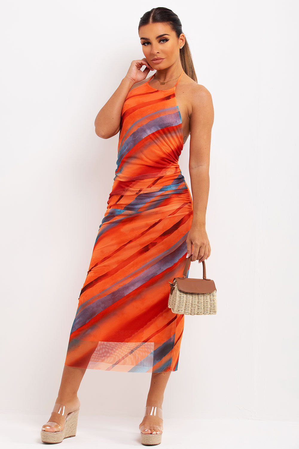 tulle printed midi dress