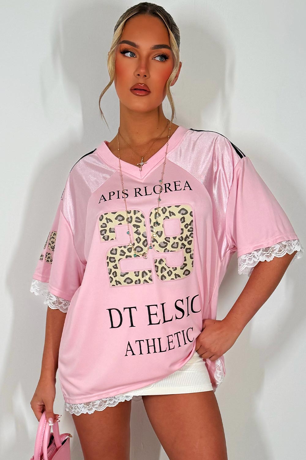 pink football jersey top with leopard print festival rave clothes styledup