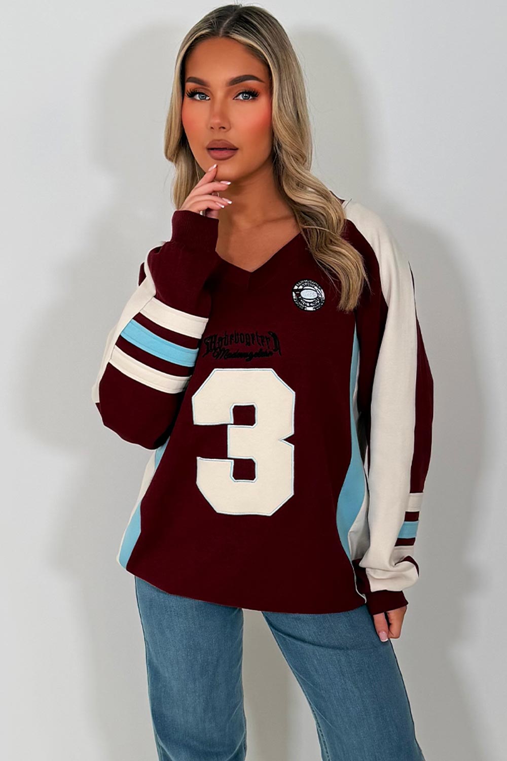 womens oversized sweatshirt with v neck athletic jumper premium quality