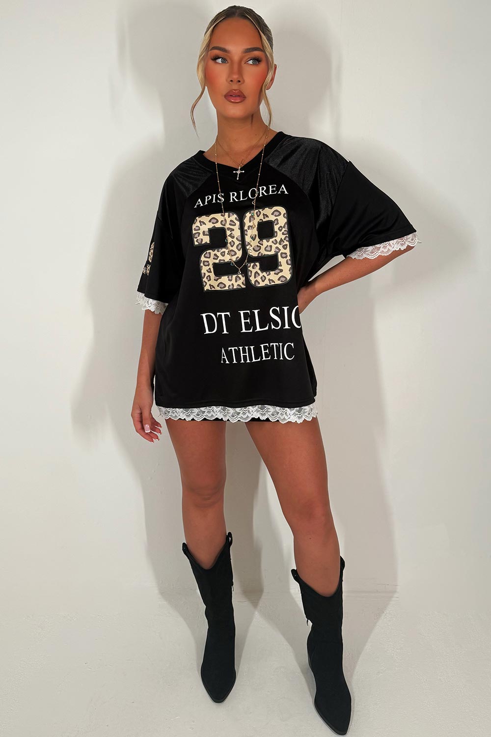 womens v neck oversized top leopard print slogan styledup