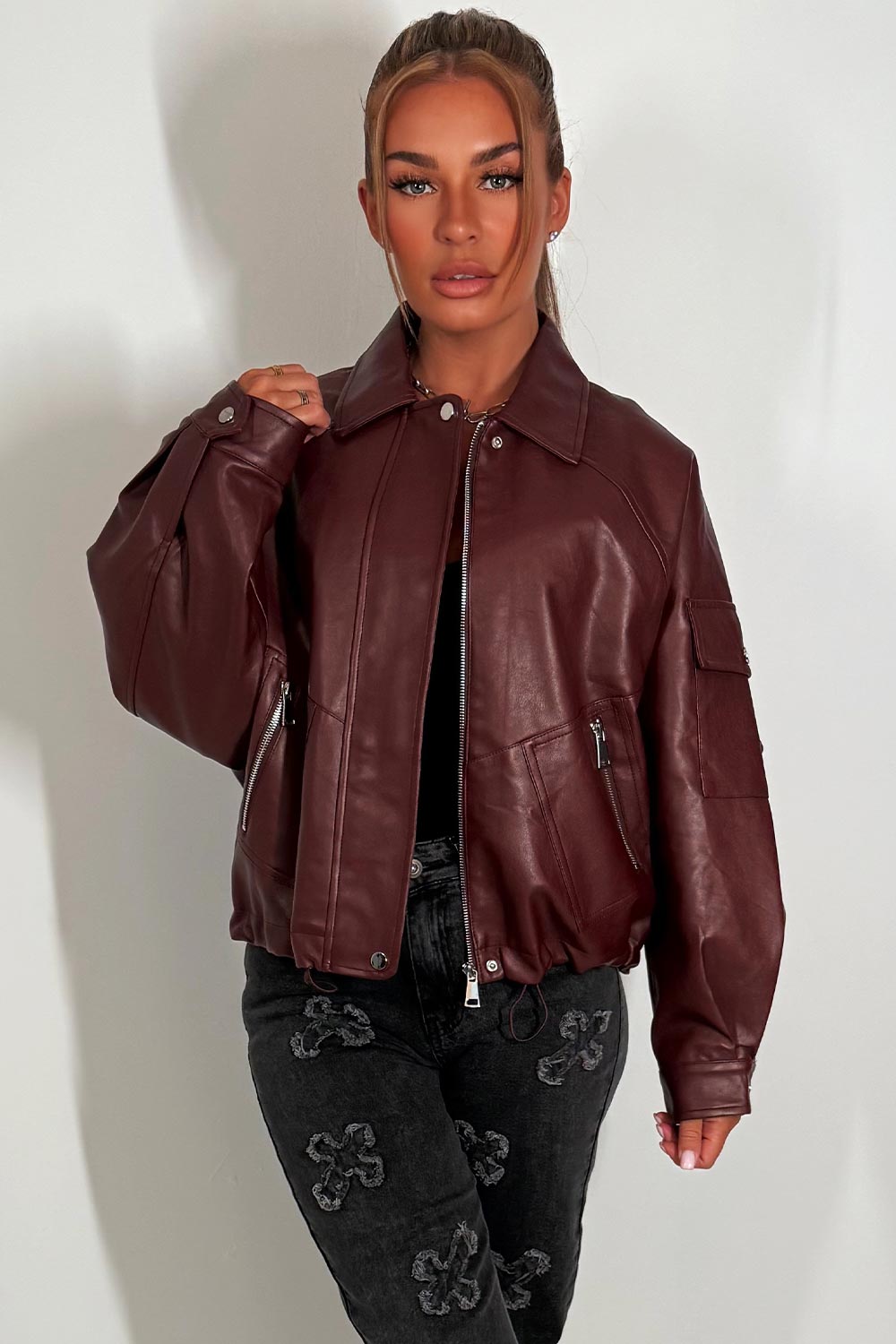 womens overszied faux leather jacket zara uk