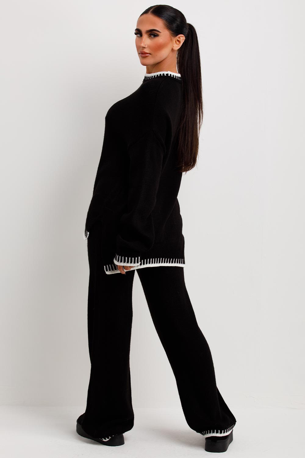 black knitted loungewear co ord set