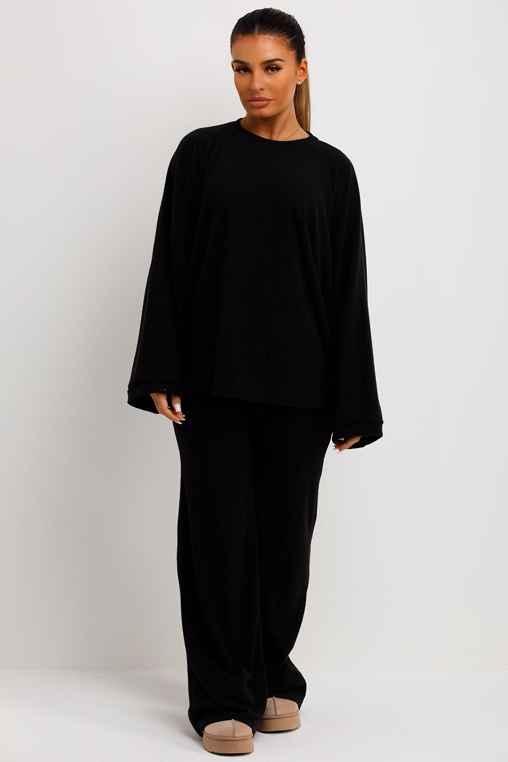 womens black loungewear co ord set