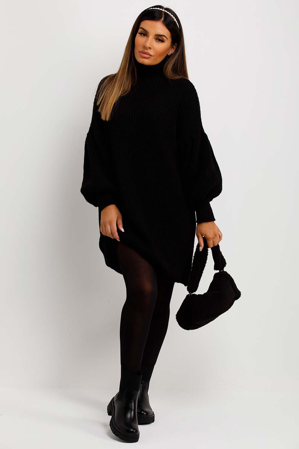 jumper dress with roll neck and long sleeves christmas outfit