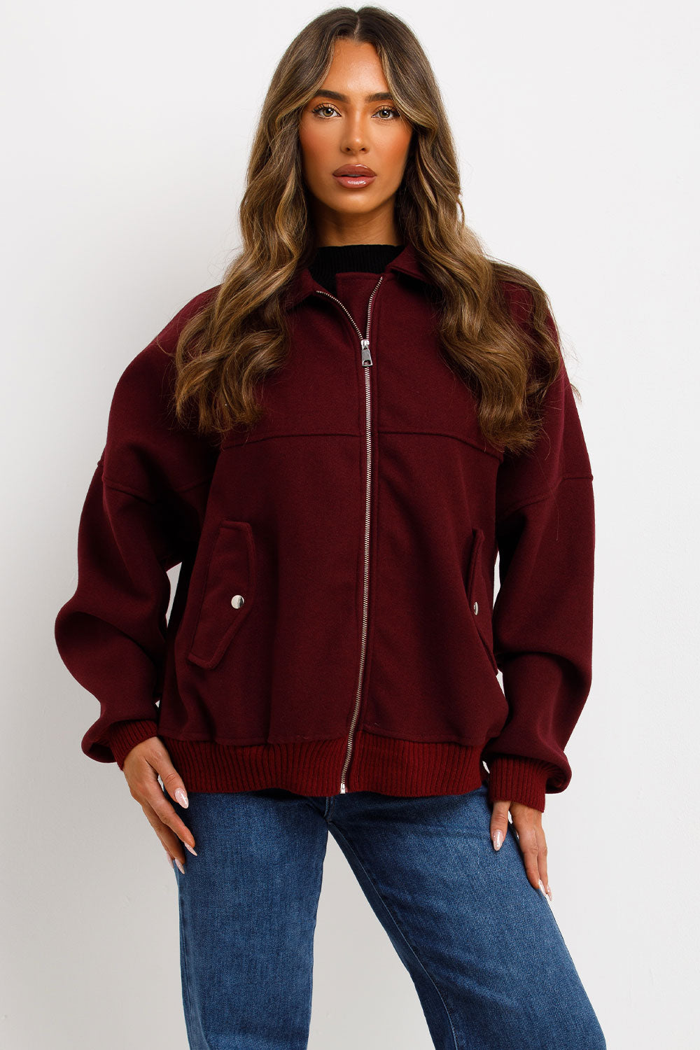 womens zara soft bomber jacket with collar styledup
