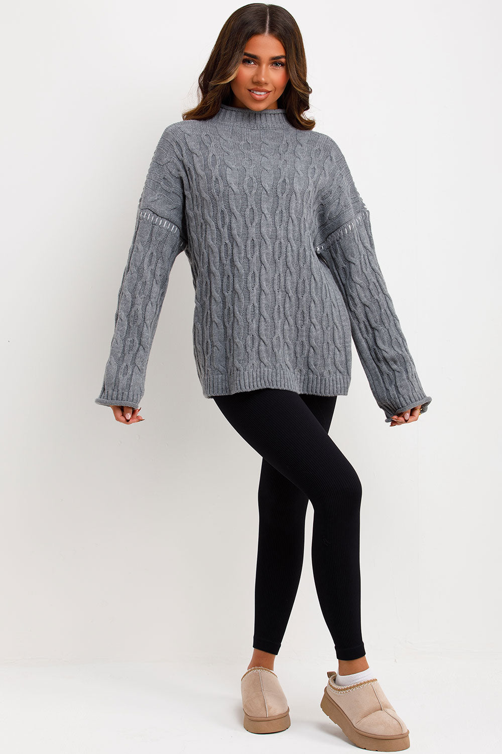contrast stitch cable knit jumper womens