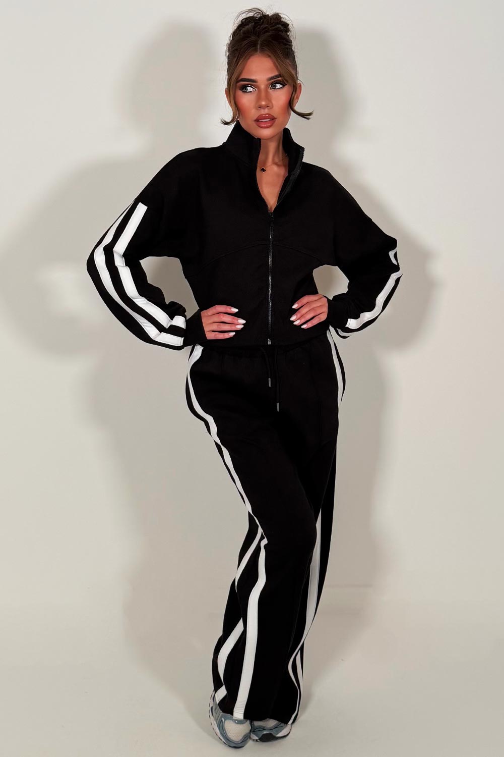 womens tracksuit co ord lounge set with side stripe styledup