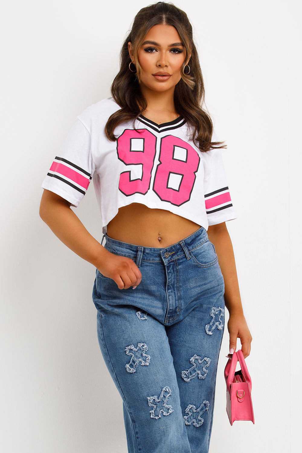 crop football top with 98 print