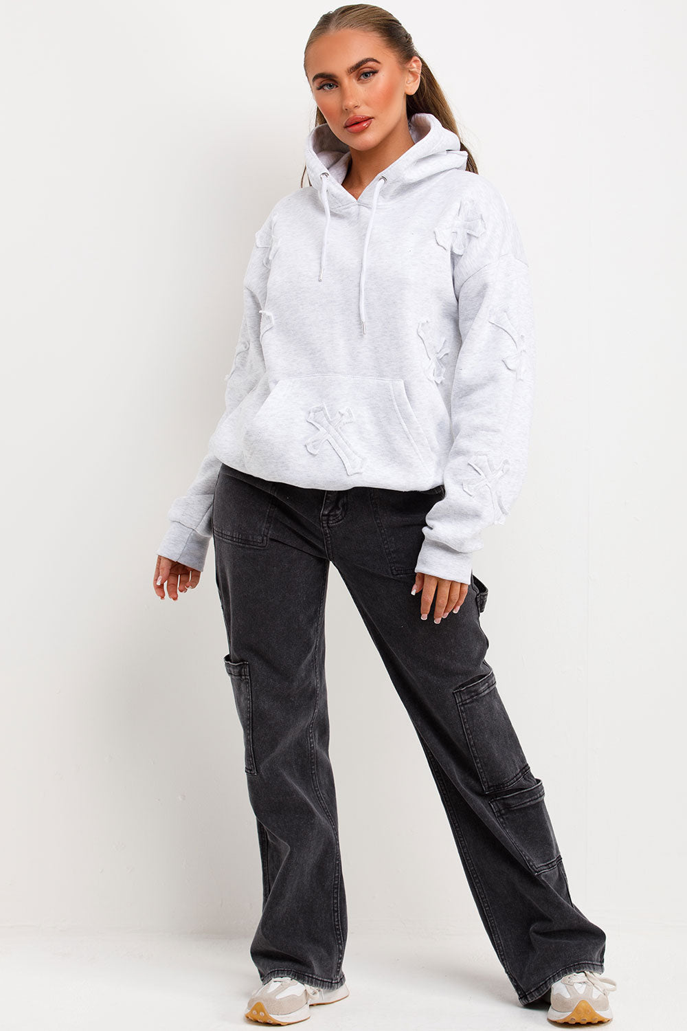 cross applique hoodie womens