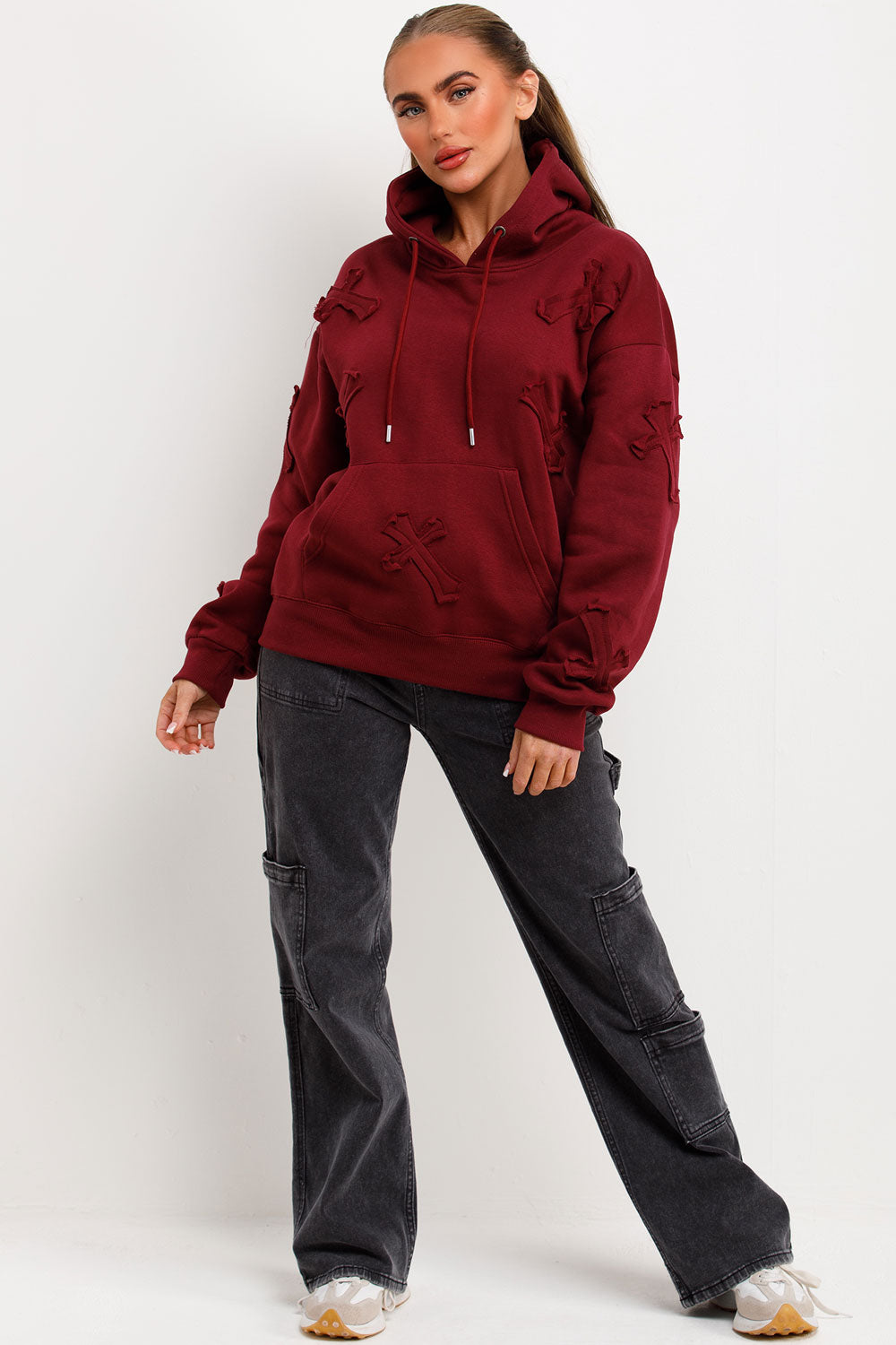 womens hoodie with cross embroidery sale