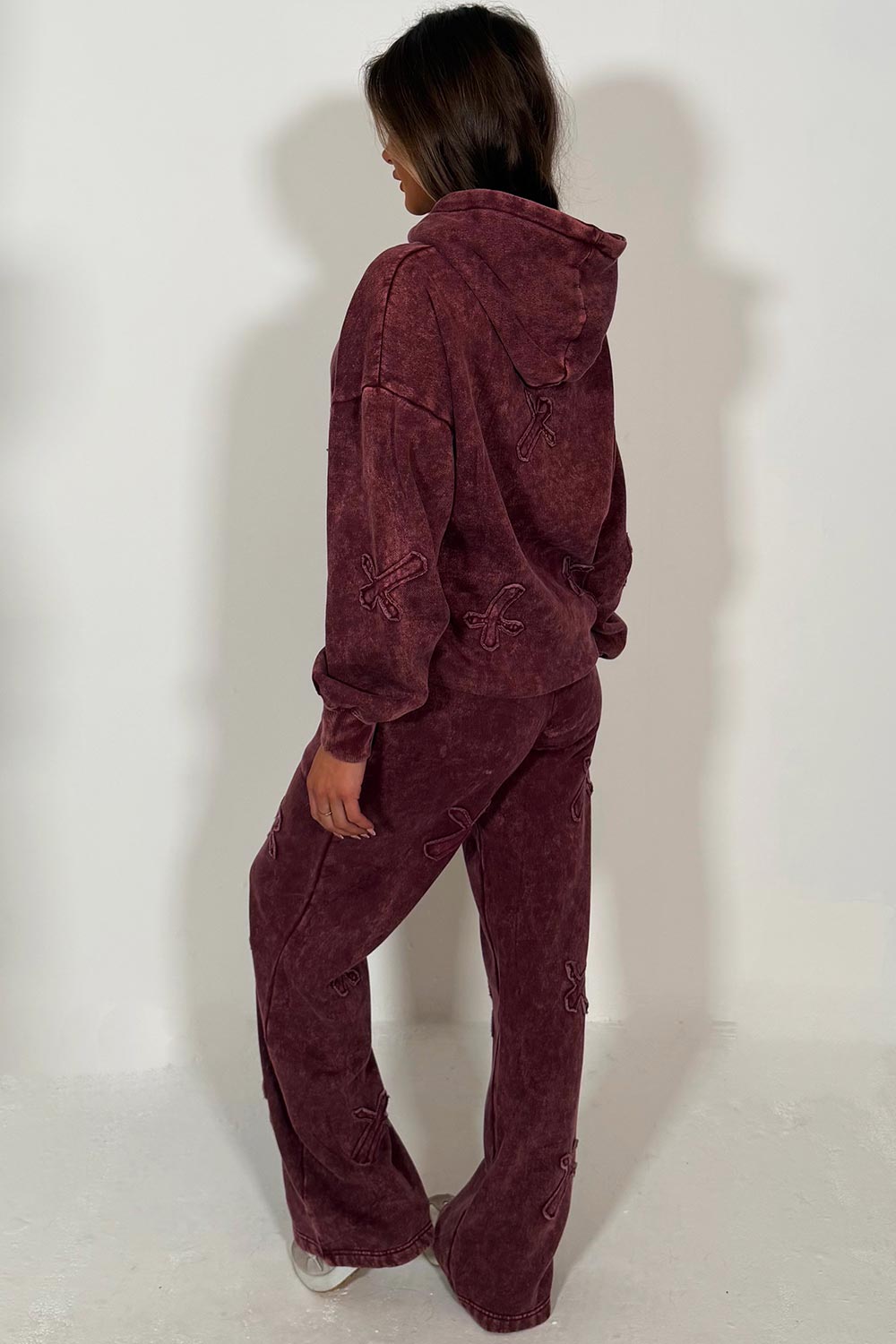 womens cross hoodie and wide leg joggers loungewear co ord set styledup