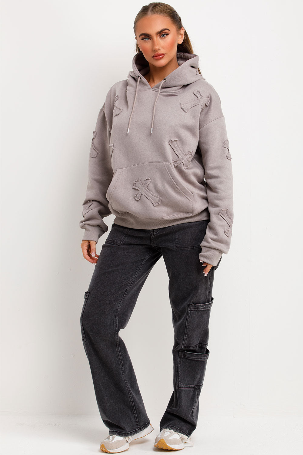 womens cross applique hoodie