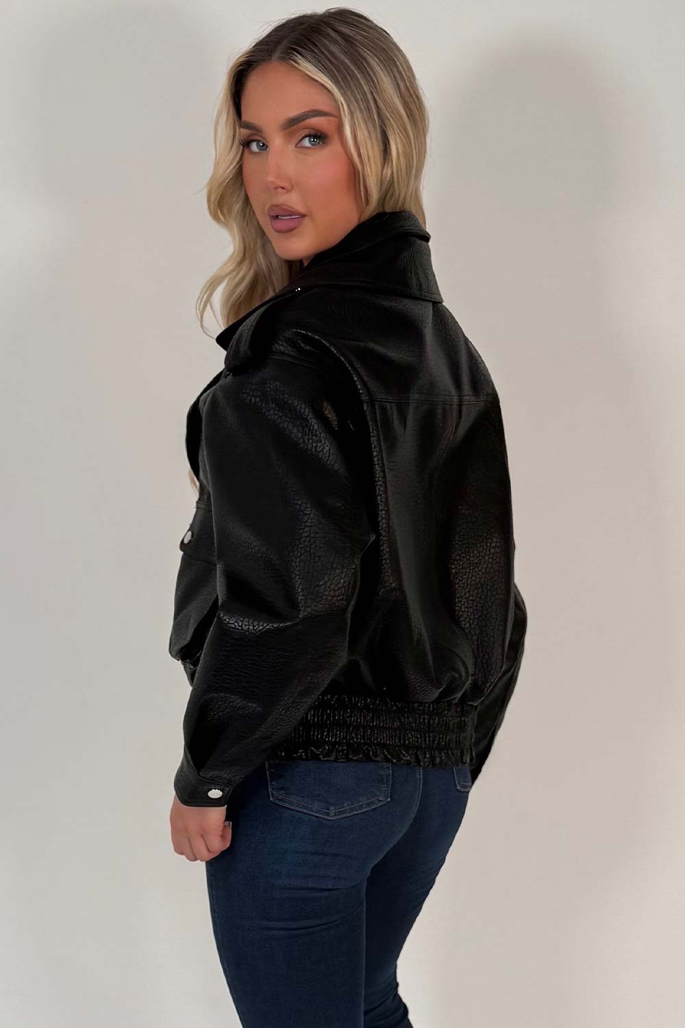 womens zara faux leather jacket black styledup uk