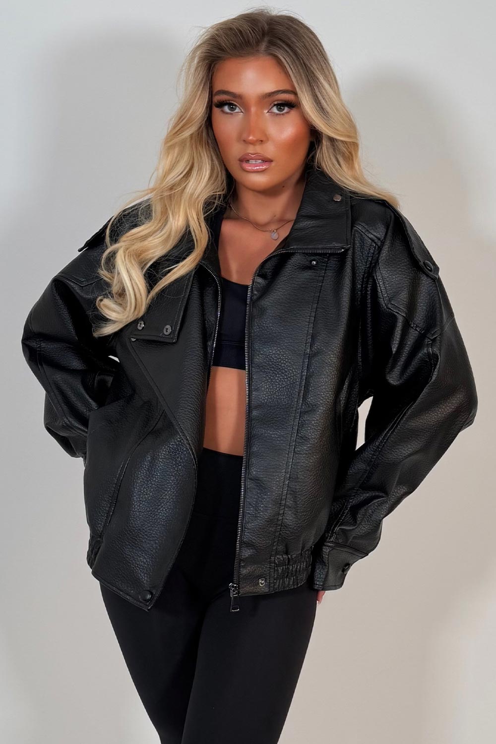 womens zara leather look jacket with stand up collar uk styledup sale