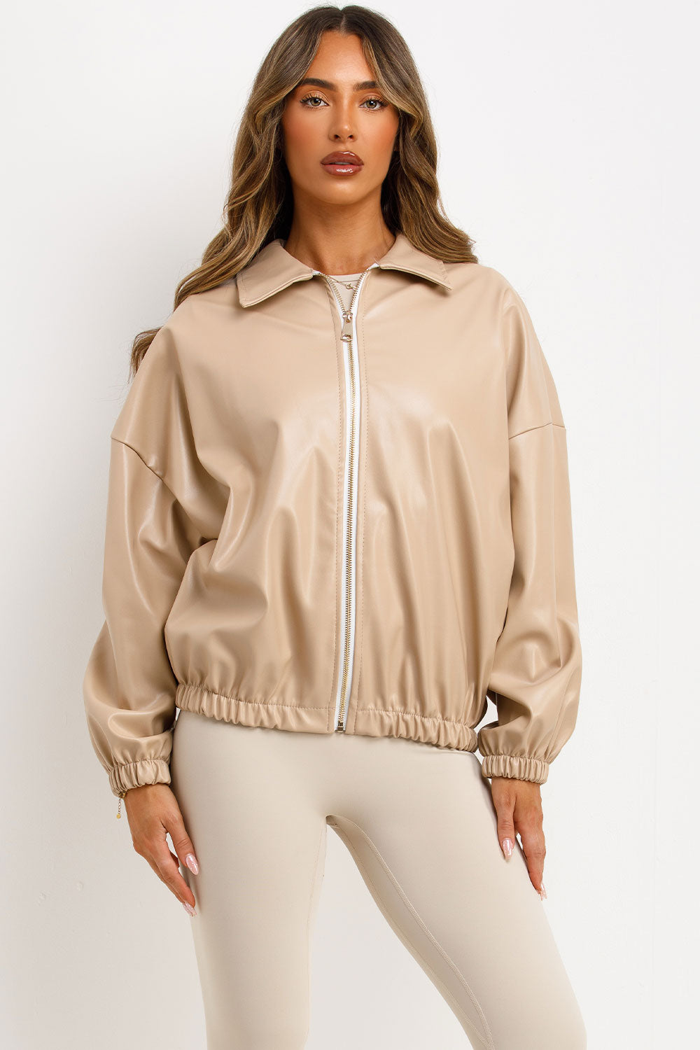 zara womens faux leather bomber jacket with long sleeves