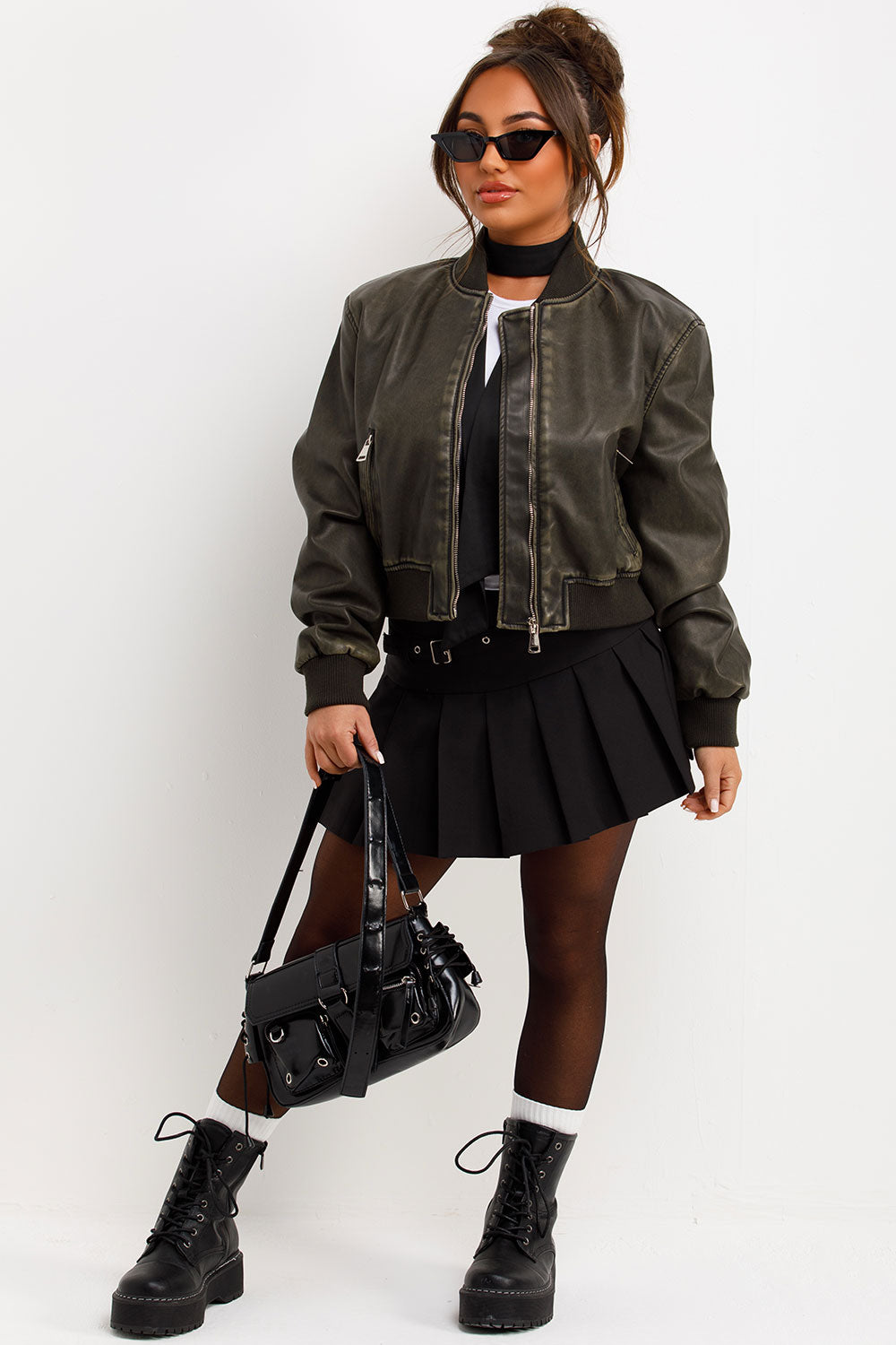 womens faux leather bomber jacket zara uk