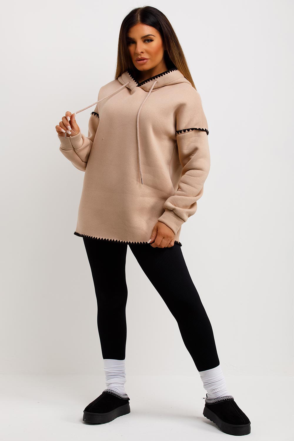 womens sweatshirt hoodie with contrast stitches