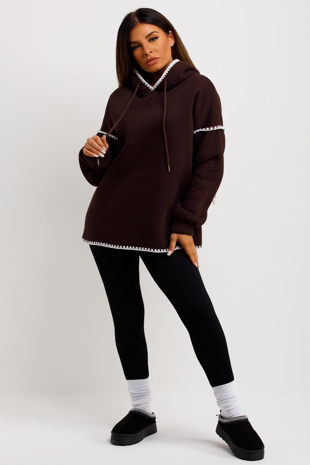 contrast stitches oversized hooded sweatshirt womens