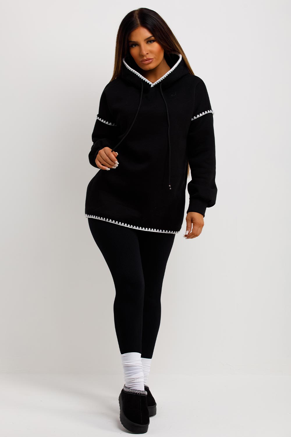 womens oversized hooded sweatshirt with contrast stitches