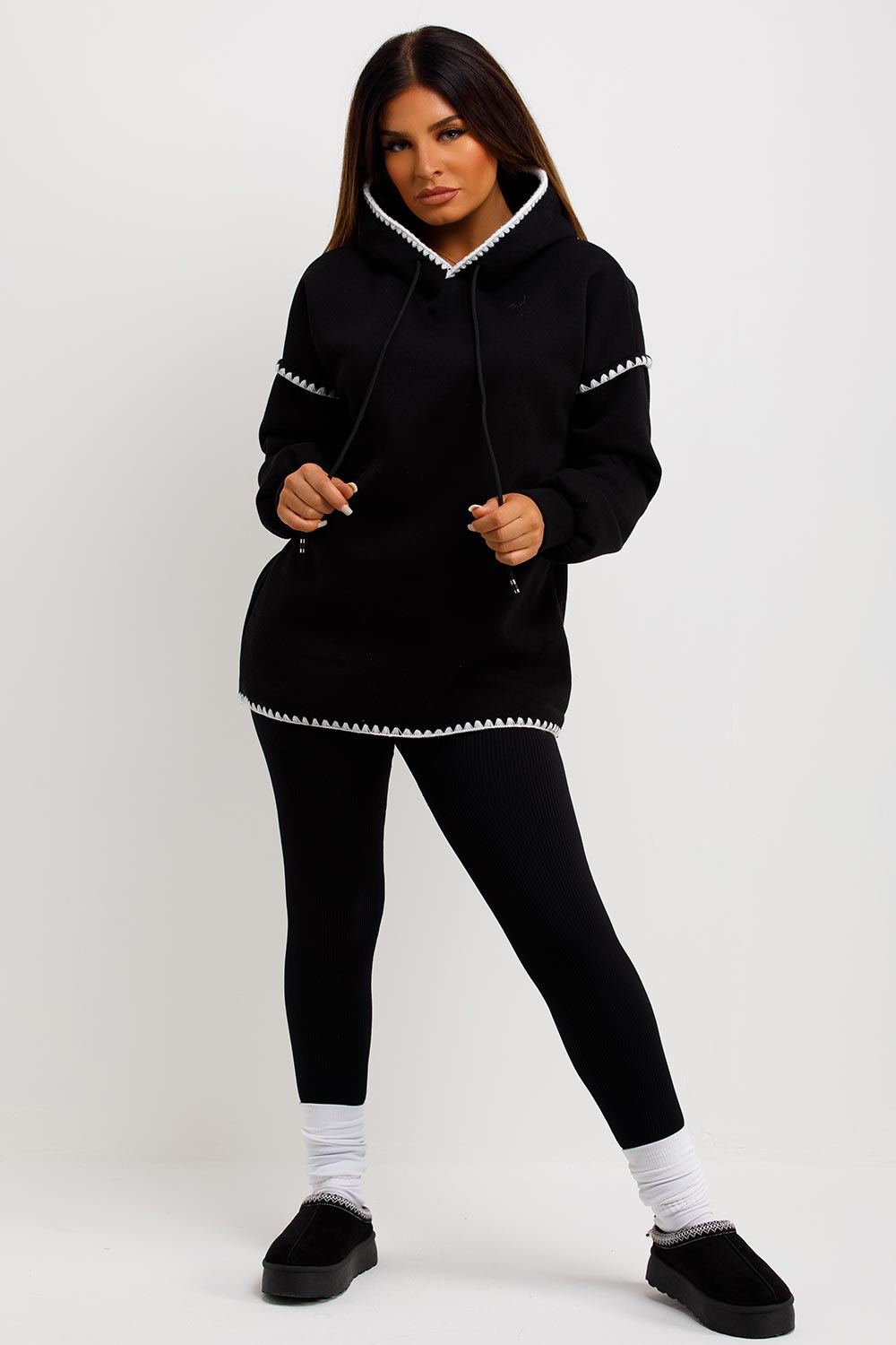 contrast stitch oversized hoodie