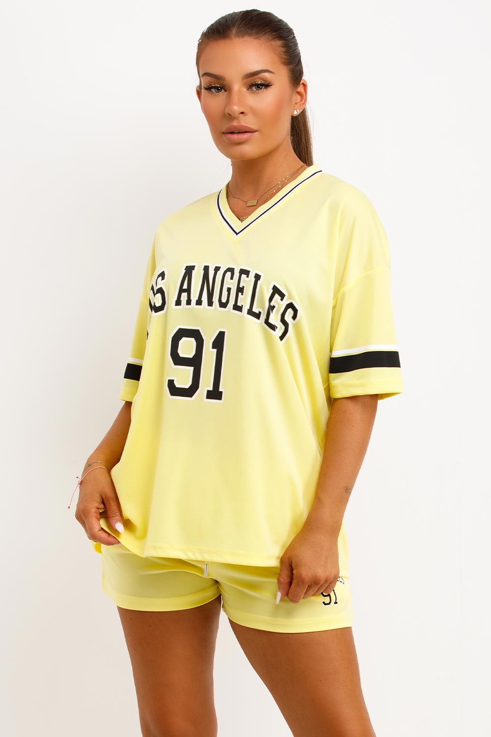 womens oversized foot ball jersey t shirt and matching shorts two piece co ord set styledup