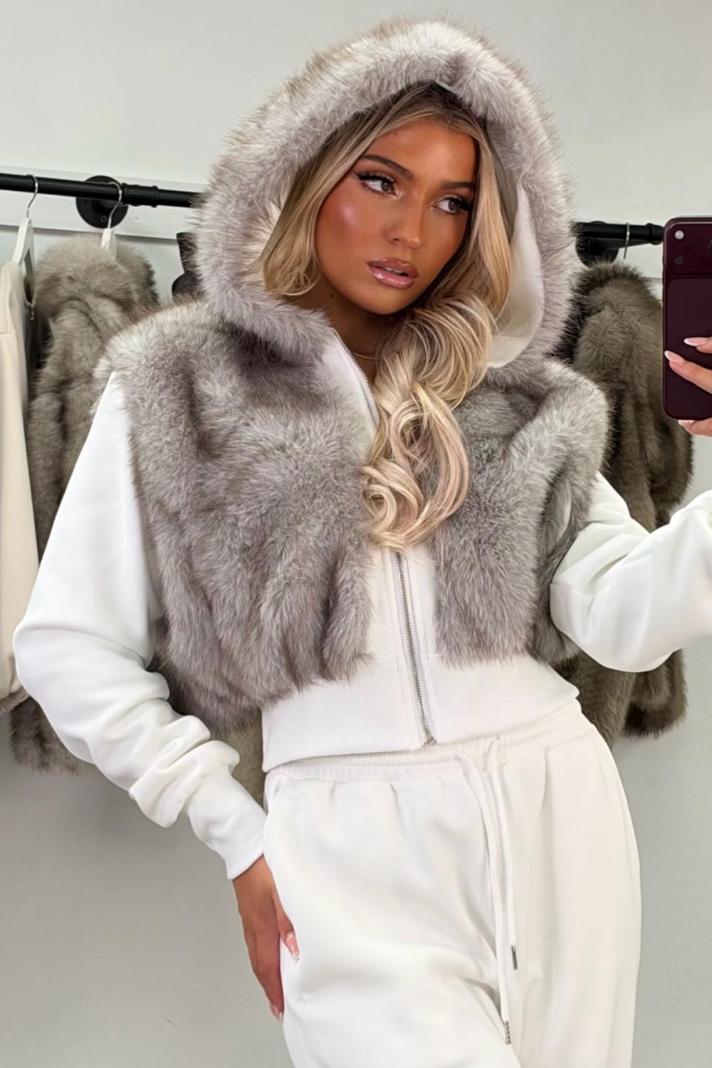 womens wide leg joggers and crop faux fur hoodie winter loungewear set christmas gift for girl friend styledup uk
