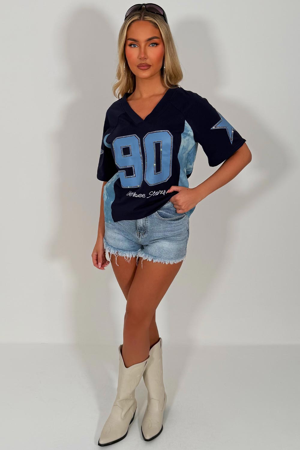 oversized football v neck top womens festival outfit styledup white fox uk