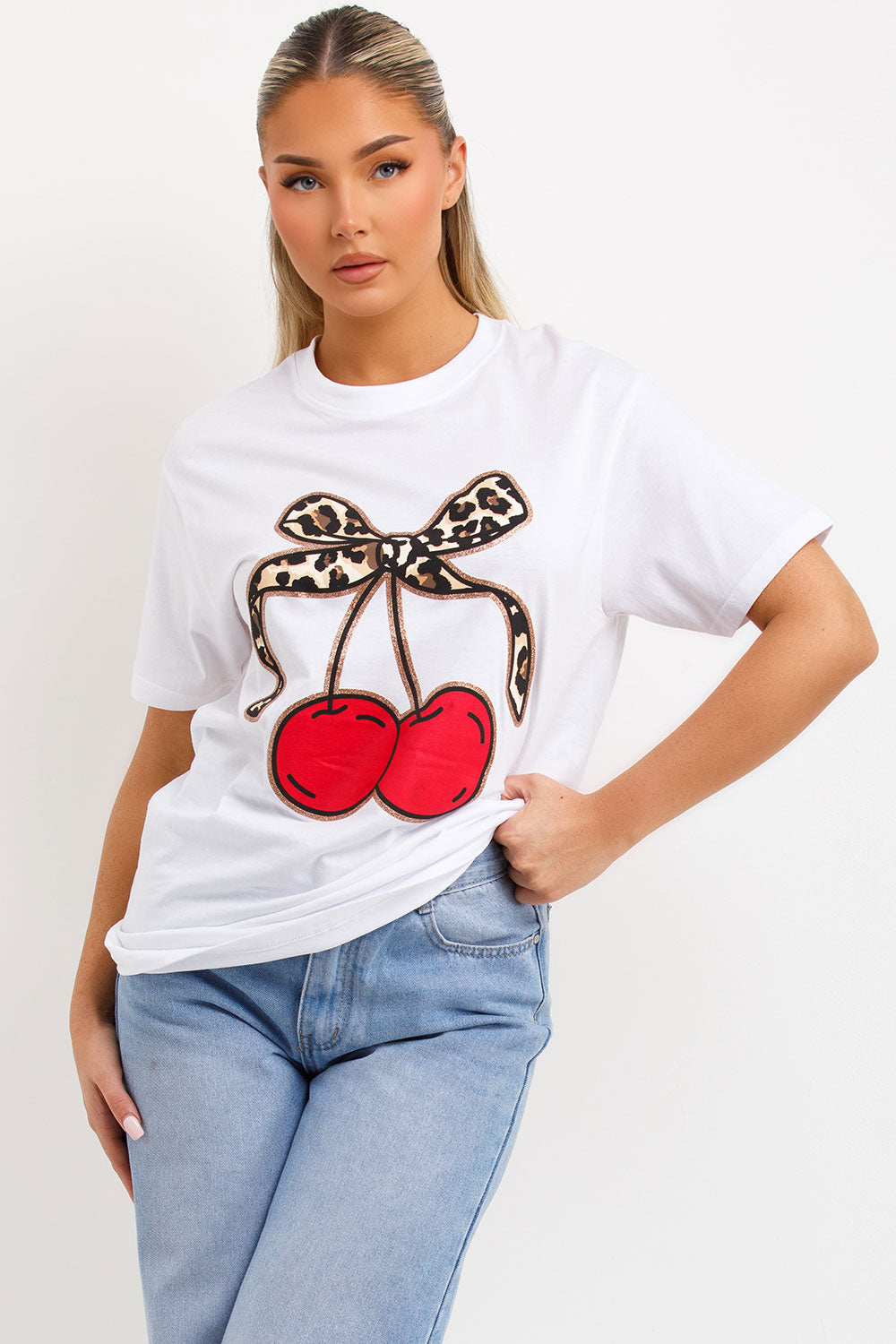 leopard print cherry t shirt womens