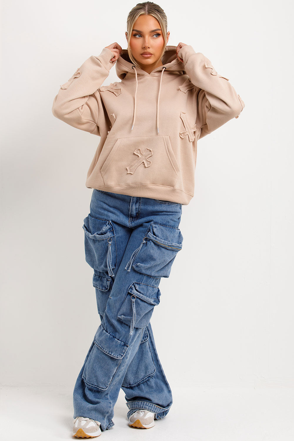 womens cross applique hoodie