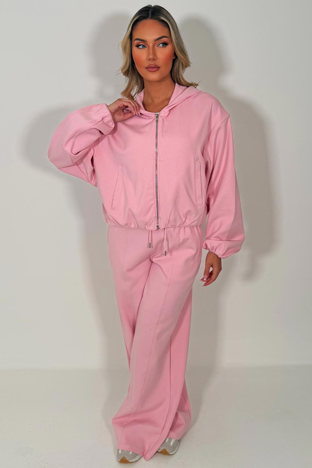 soft bomber hooded jacket and seam detail joggers two piece tracksuit set zara womens uk