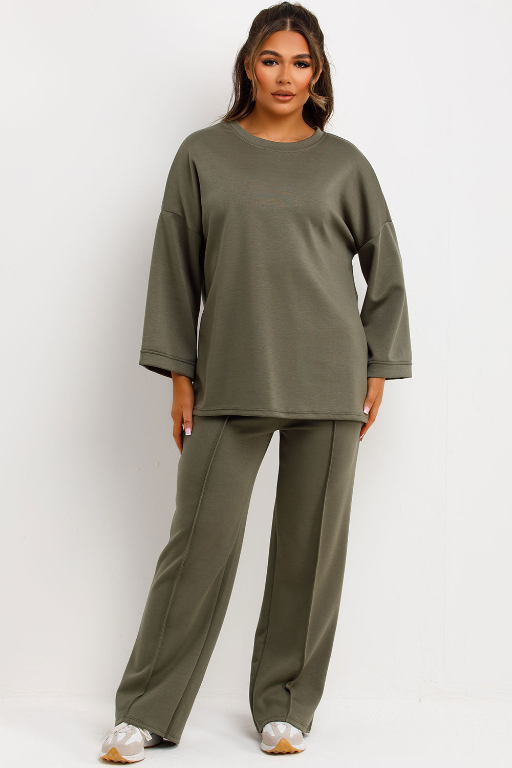 womens oversized t shirt and seam detail trousers co ord loungewear set sale