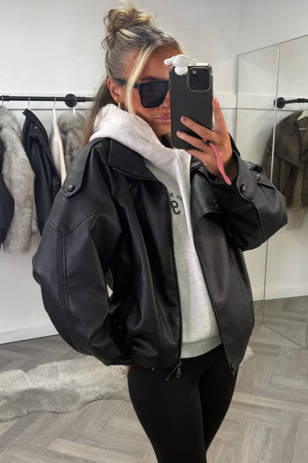 leather oversized jacket black styledup uk