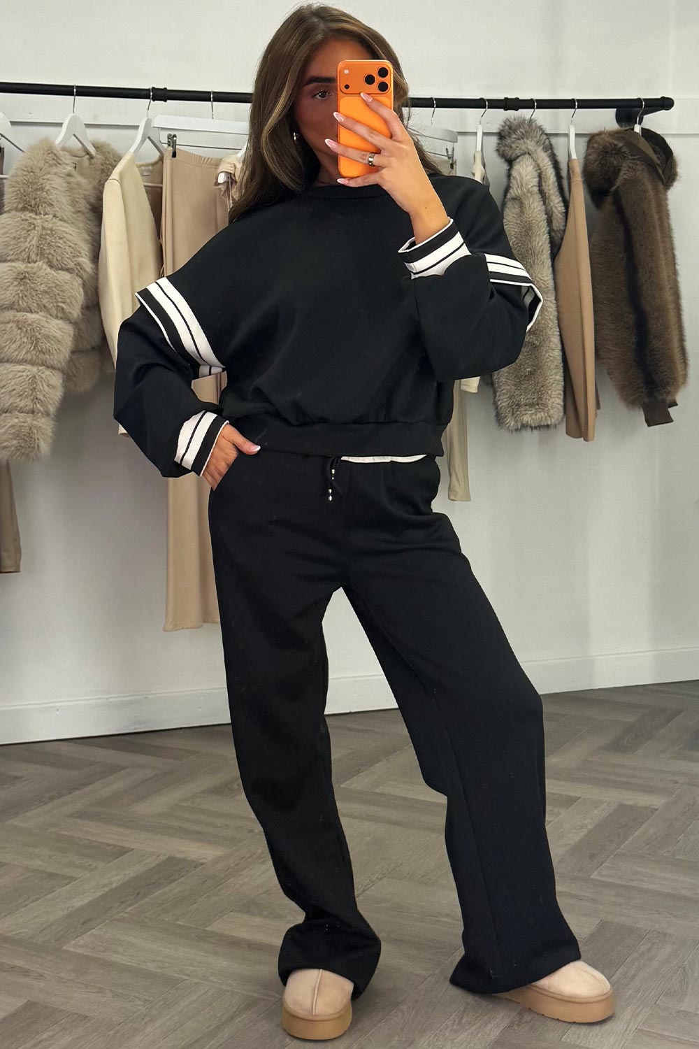 womens oversized sweatshirt and wide leg joggers co ord set with stripe