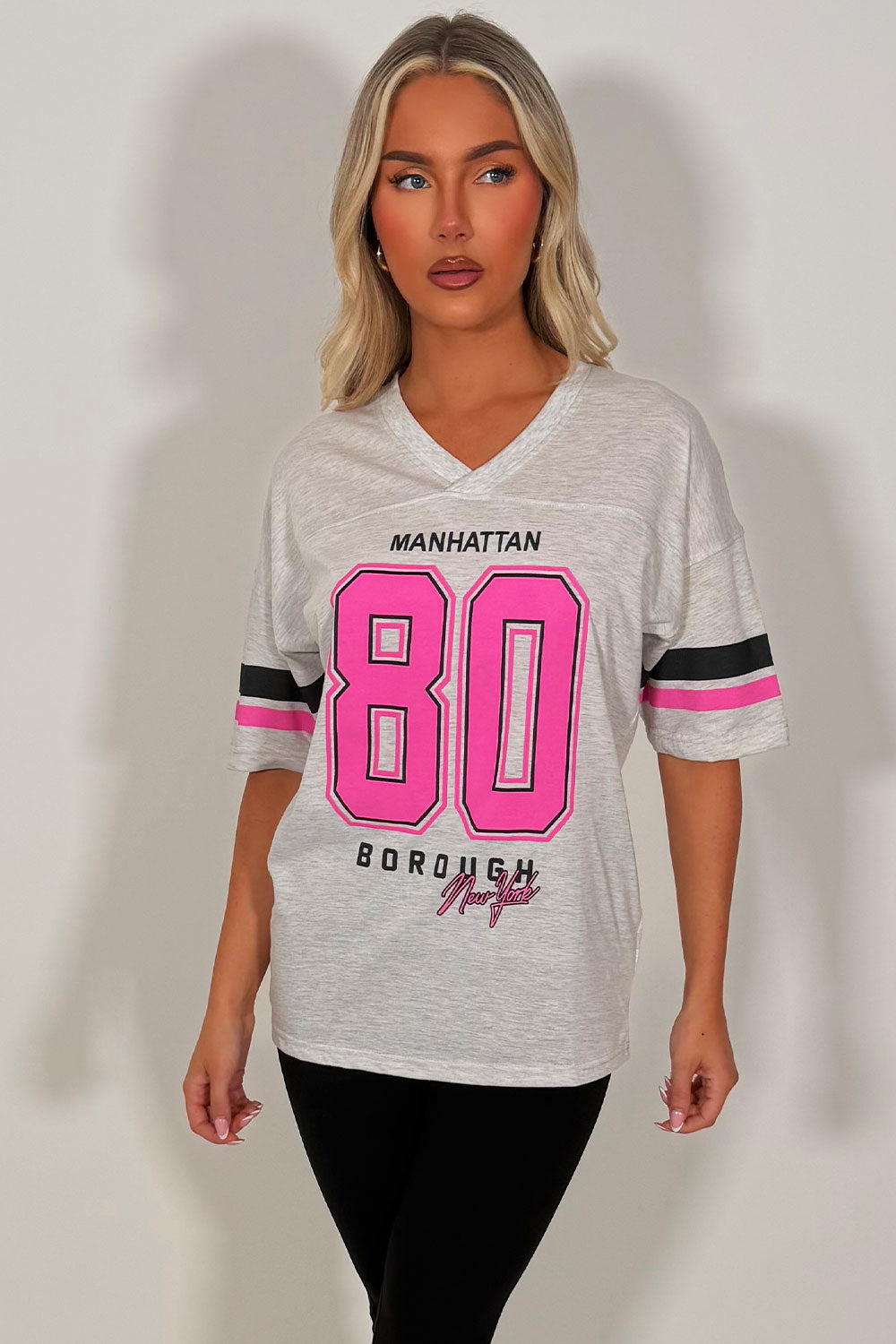 womens oversized t shirt with manhattan 88 print everyday casual outfit styledup uk