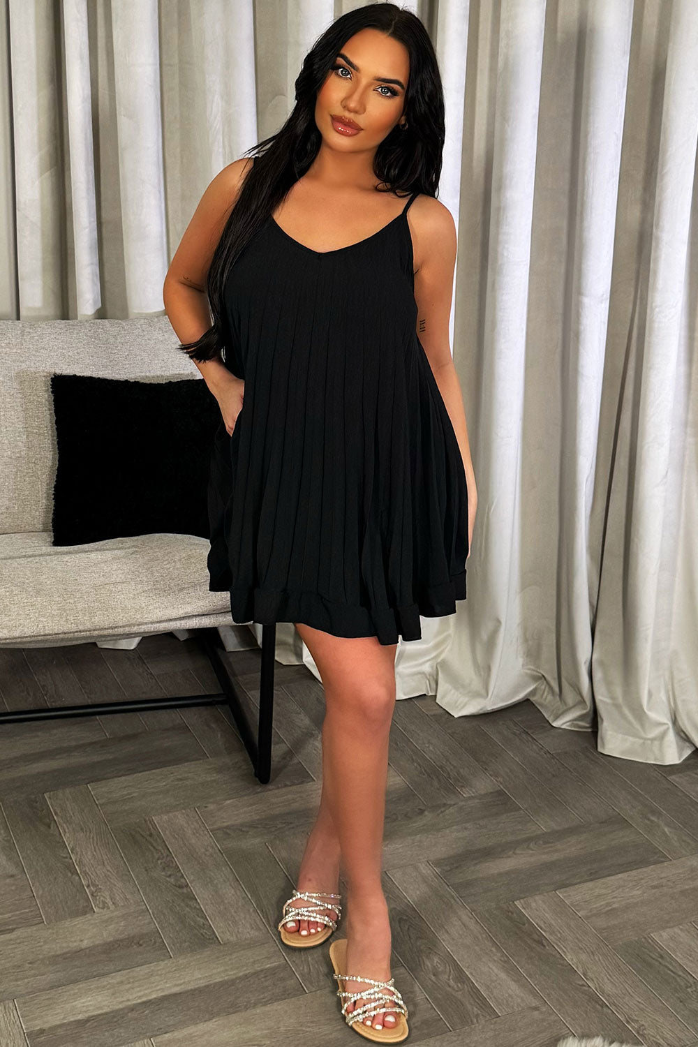 womens oversized pleated summer vest top and ruffle frilly shorts two piece set holiday clothes