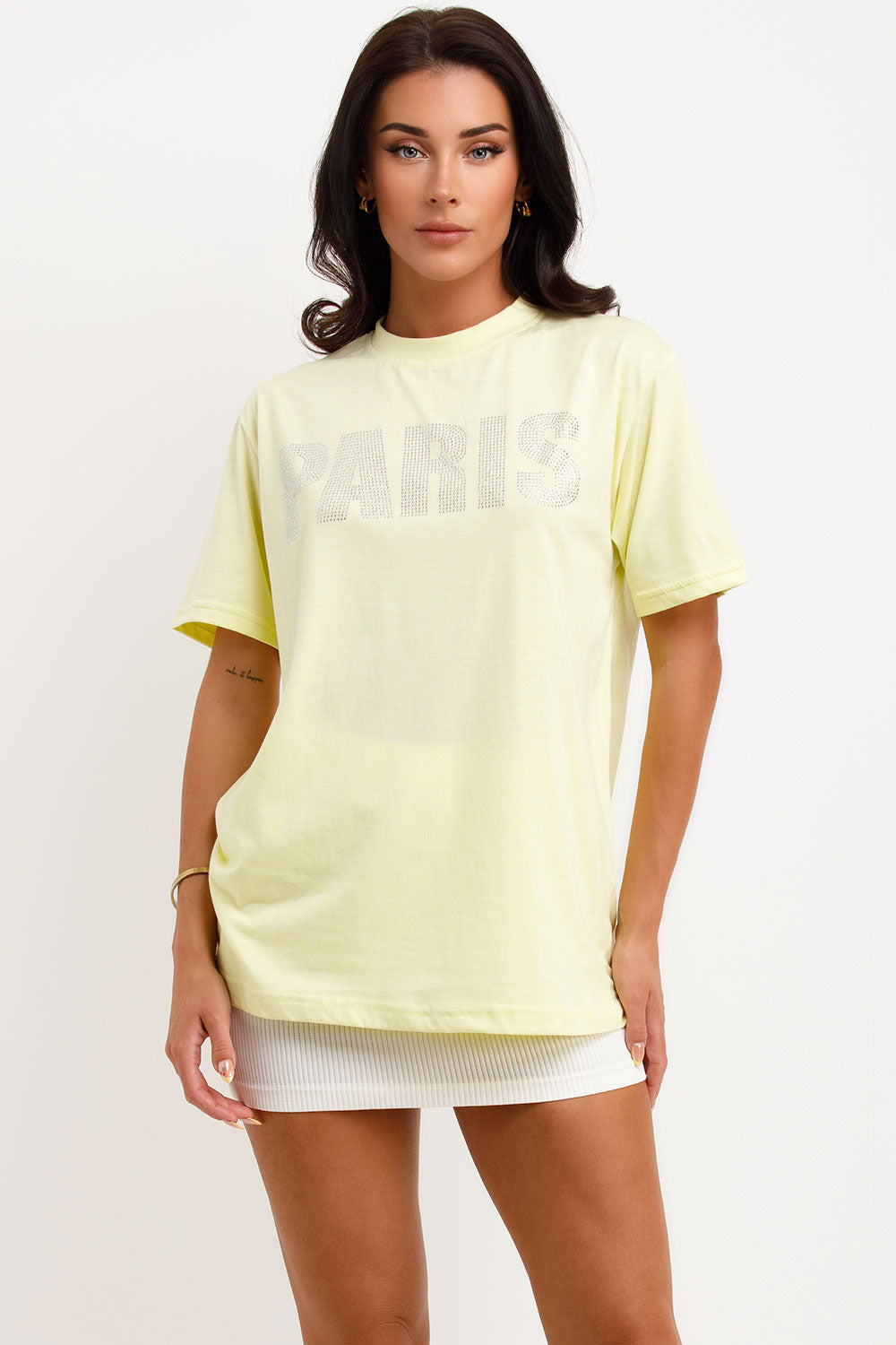 womens t shirt with diamante paris slogan