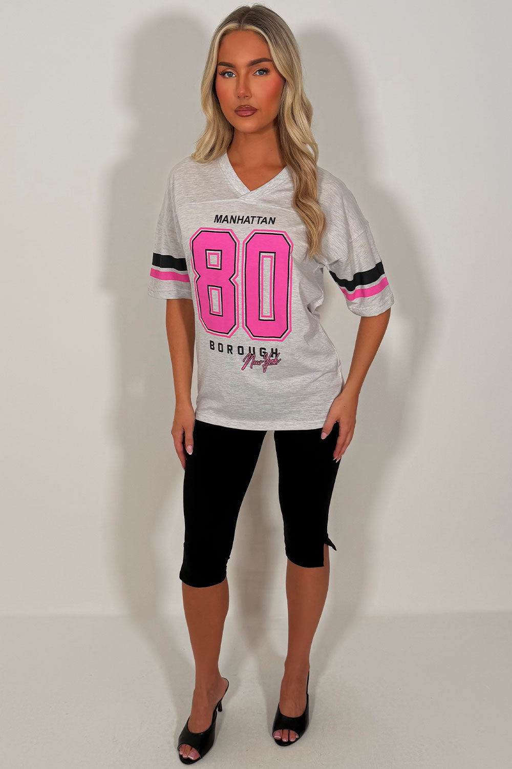 womens oversized baseball jersey t shirt with manhattan 88 print everyday casual outfit styledup uk