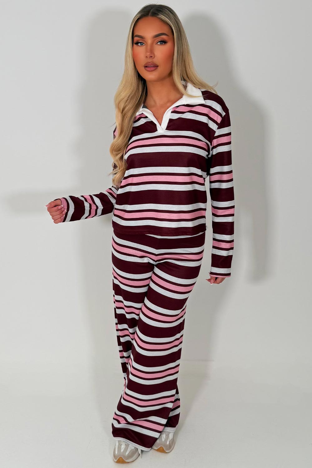 womens striped loungewear co ord set styledup