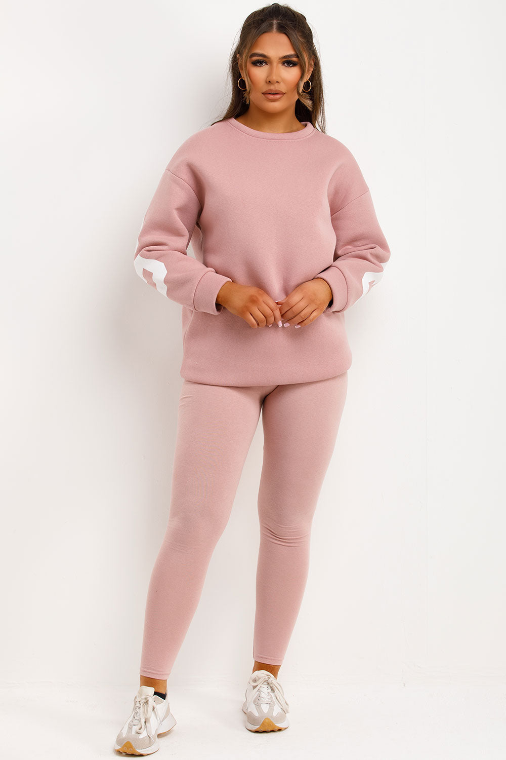 womens sweatshirt and leggings two piece loungewear set pink