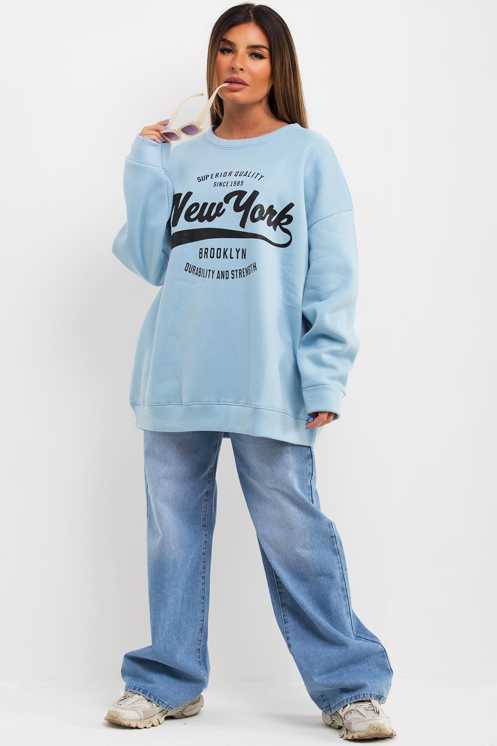 womens sweatshirt with new york slogan