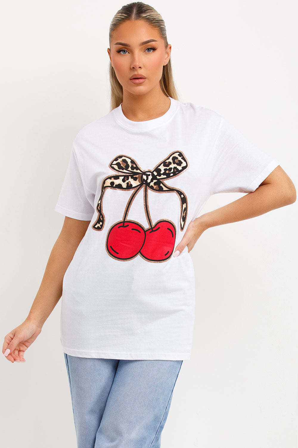 white t shirt with cherry print