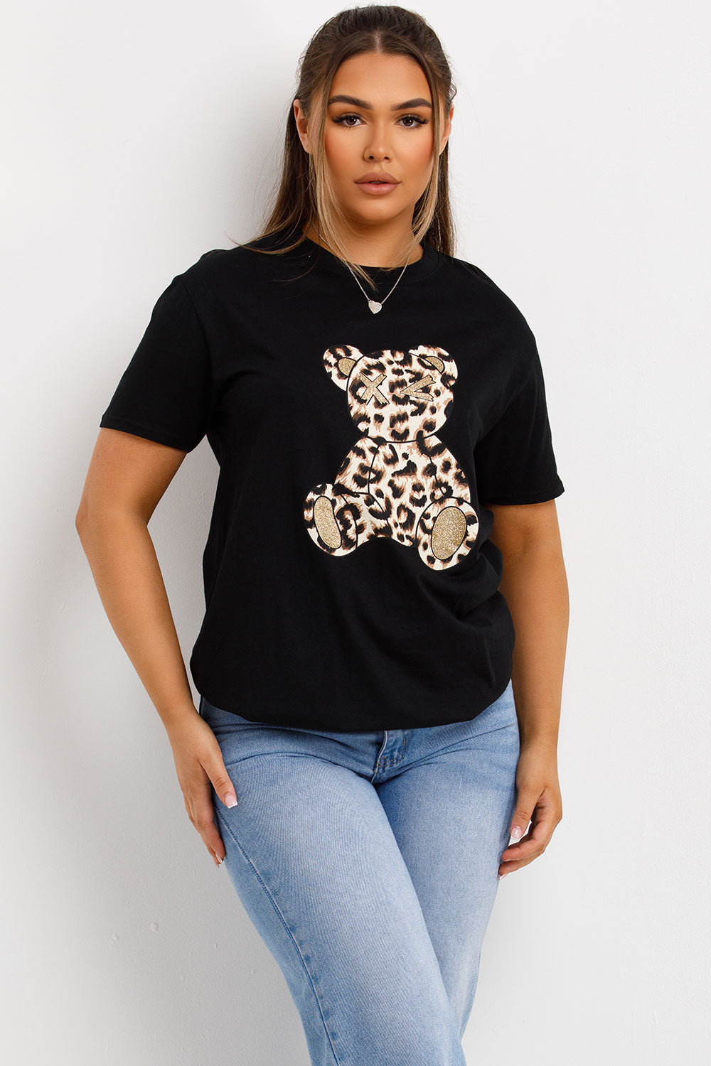 leopard print teddy bear oversized t shirt womens